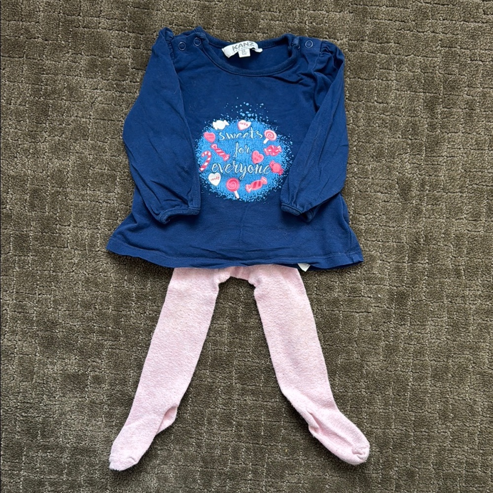 Blue Long Sleeve Top with Pink Tights